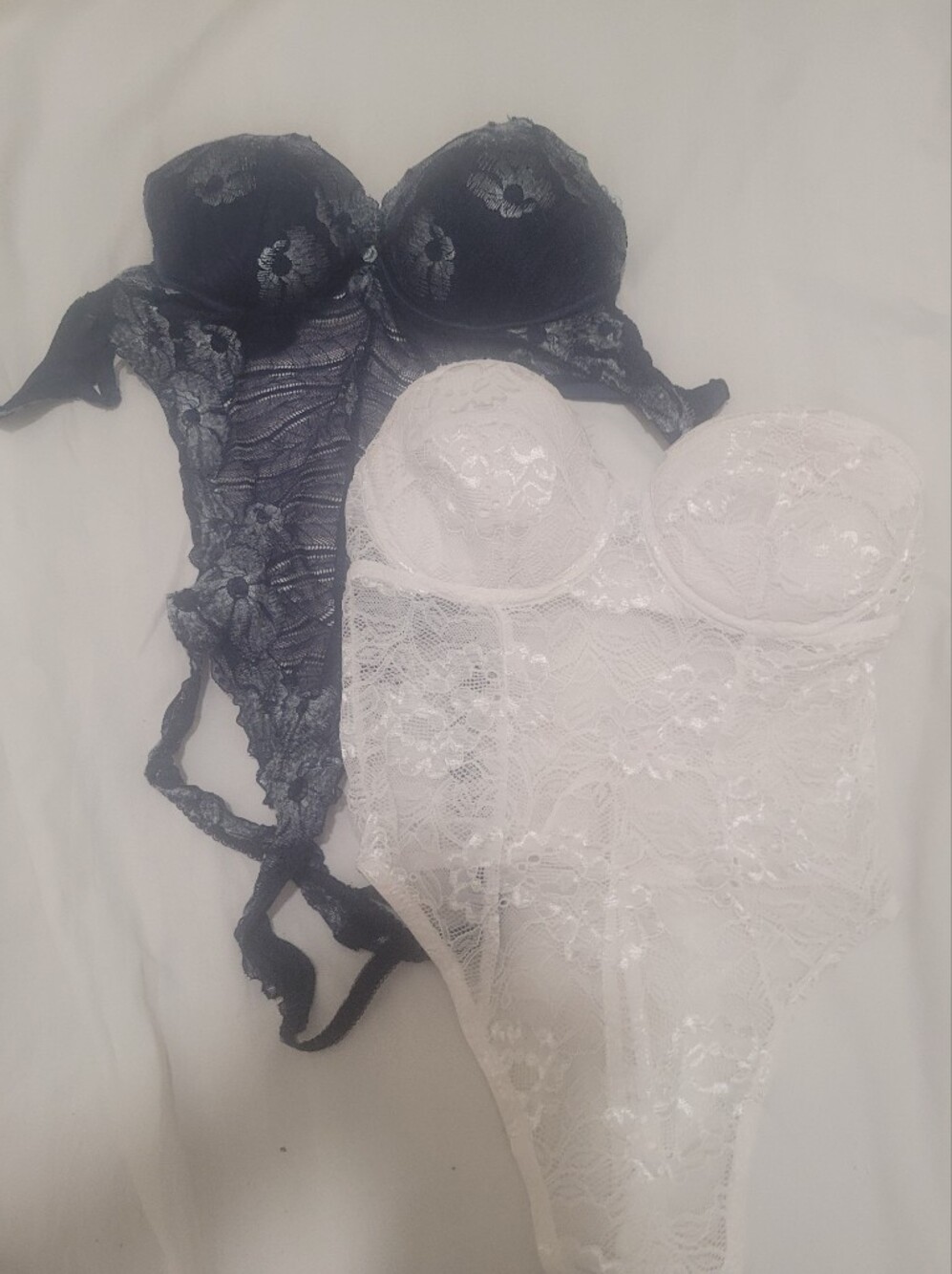 La Vie En Rose Lace Bustier Bodysuit Duo — Blue & White